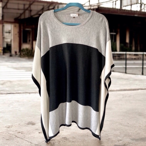 CALVIN KLEIN Color-Block Poncho Sweater (Size L/XL) - Picture 1 of 5